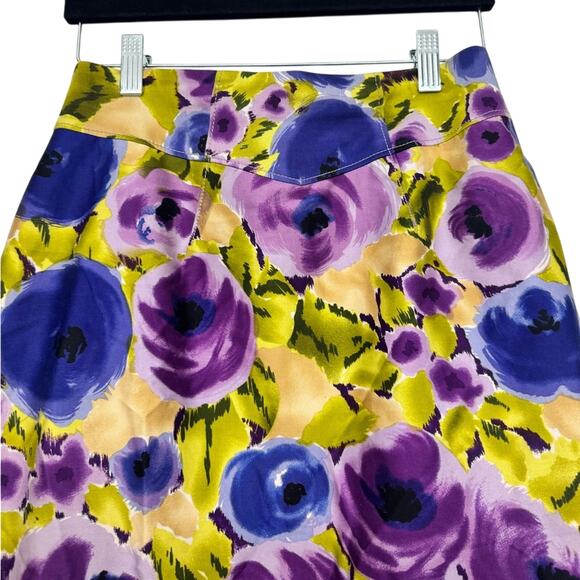 Yoana Baraschi Anthropologie Floral Pencil Skirt Size 4 Purple Blue Midi Retro - Picture 2 of 8
